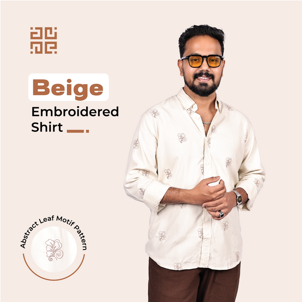 Beige Abstract Leaf Motif Premium Embroidery Shirt